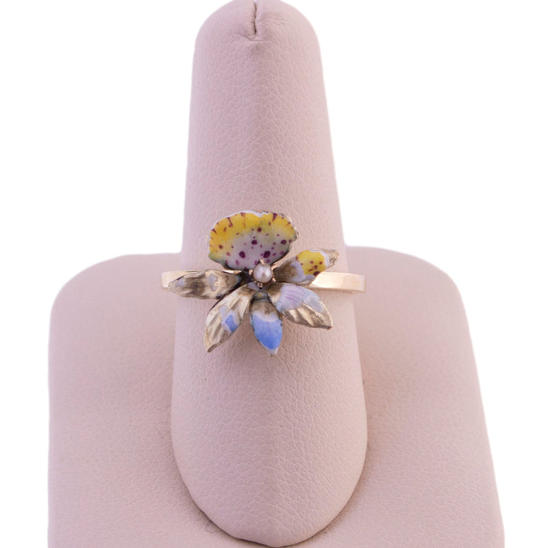 Pink Silver-Enamel Flower Ring with Gold Plated Stamens - Giampouras  Collections